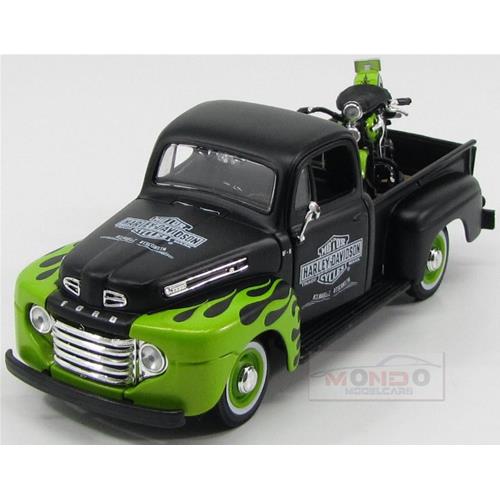 Ford Usa F-1 Pick-Up Custom Harley-Davidson 1948 + Motorcycle Harley Davidson Fl Panhead 1948 Matt Black Light Green MI32171GRE