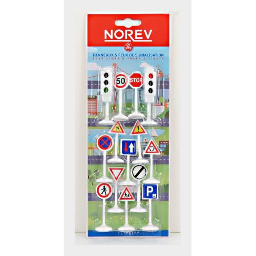 1:43 NOREV Accessories Segnali Stradali + Semaforo Rosso E Verde Traffic Signs Cm. 5.5 Green And Red Traffic-Lights Cm. 6.8 NV318990