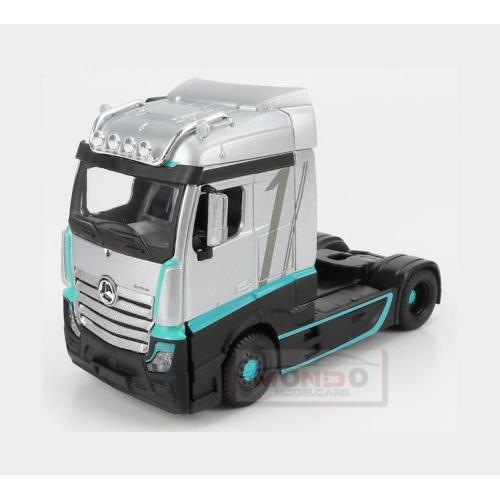 1:43 BURAGO Mercedes Benz Actros 2 Gigaspace Tractor Truck 3-Assi 2016 F1 World Champion Team Amg Petronas Motorsport Formula One Coulors Silver Black Green BU32202