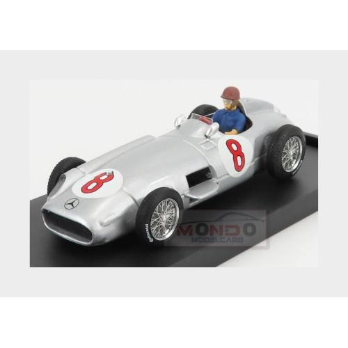 1:43 BRUMM Mercedes Benz F1 W196 #8 Winner Holland Gp Juan Manuel Fangio 1955 World Champion With Driver Figure Silver R072-CH