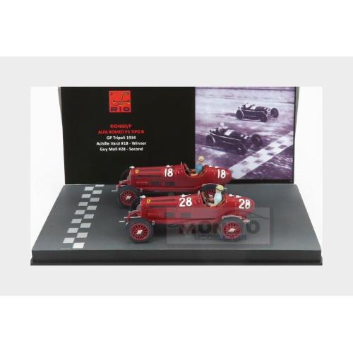 1:43 RIO Alfa Romeo F1 2X P3 #18 Winner Tripoli Gp 1934 Varzi + P3 #28 2Nd Tripoli Gp 1934 Moll Red RIO4660P