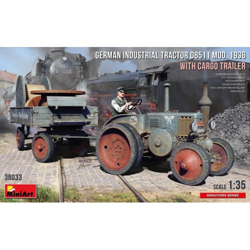 1:35 MINIART Lanz Bulldog D8511 German Industrial Tractor With Cargo Trailer 1936 Kit MA38033