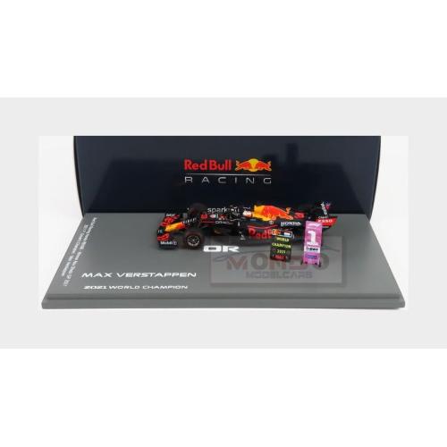 1:43 SPARK Red Bull F1 Rb16B Honda Ra620H Team Aston Martin #33 Winner Abu Dhabi Gp With Pit Board Max Verstappen 2021 World Champion Matt Blue Yellow Red S7861