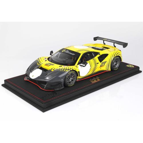 1:18 BBR Ferrari 488 Gt Modificata Club Competizioni Gt 2020 Con Vetrina With Showcase Yellow Gloss Grey P18203V