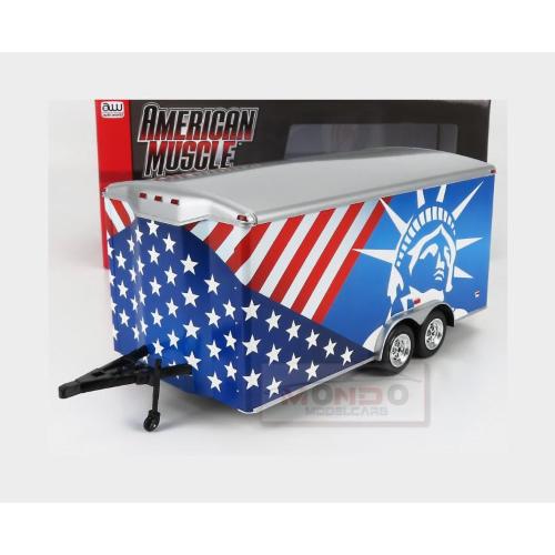 1:18 AUTOWORLD Accessories Car Transporter Trailer 2000 Red White Blue AMM1284-06