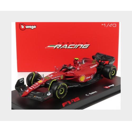1:43 BURAGO Ferrari F1-75 Scuderia Ferrari #55 Season 2022 Carlos Sainz With Helmet And Plastic Showcase Red BU36831S