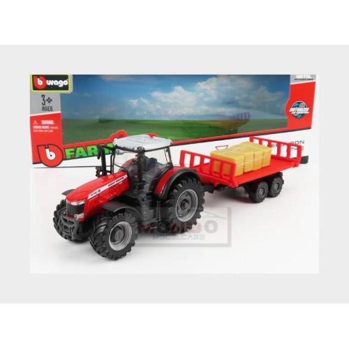1:50 BURAGO Massey Ferguson 8740S Tractor With Trailer 2016 Red BU31675