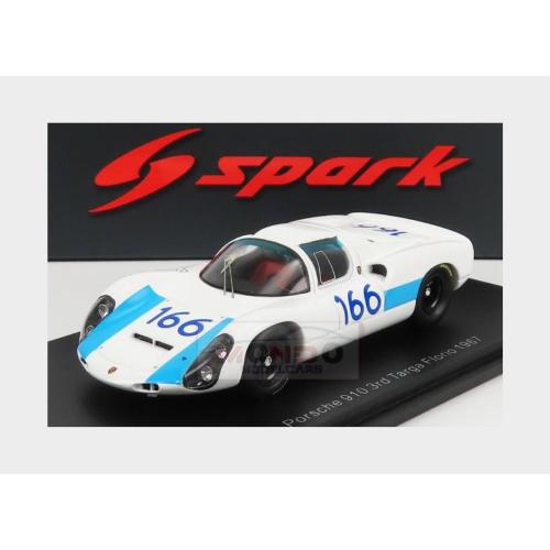 1:43 SPARK Porsche 910 #166 3Rd Targa Florio 1967 V.Elford J.Neerpasch White Light Blue S9238