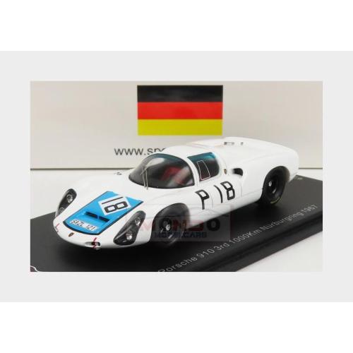 1:43 SPARK Porsche 910 #18 3Rd 1000Km Nurburgring 1967 J.Neerpash V.Elford White Light Blue SG820