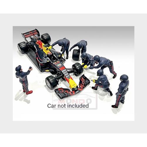 1:43 AMERICAN DIORAMA Figures F1 Set 2 Diorama Pit-Stop Set 7 X Meccanici Mechanics With Decals Matt Blue Red AMDI38390
