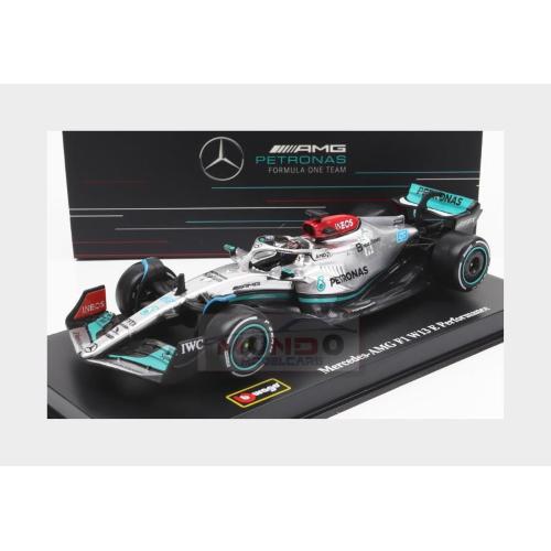 1:43 BURAGO Mercedes Gp F1 W13E Team Mercedes-Amg Petronas F1 #63 Season 2022 George Russel With Helmet And Plastic Showcase Silver Green BU38066-63