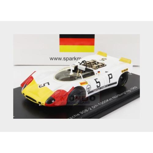 1:43 SPARK Porsche 908/2 #5 5Th 1000Km Nurburgring 1969 W.Kauhsen K.Von Wendt White Red Yellow SG827