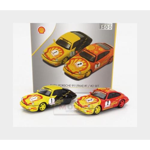 1:64 SPARK Porsche Set 2X 911 964 #1 Carrera Cup Shell Pirelli 1991 W.Kaufmann + #2 Carrera Cup Shell Trophy 1991 Yellow Red Black YCOMBO64002