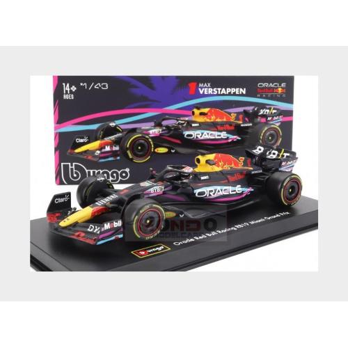 1:43 BURAGO Red Bull F1 Rb19 Team Oracle Red Bull Racing #1 World Champion Winner Miami Gp 2023 Max Verstappen With Helmet And Plastic Showcase Matt Blue BU38083-VERS-MIAMI