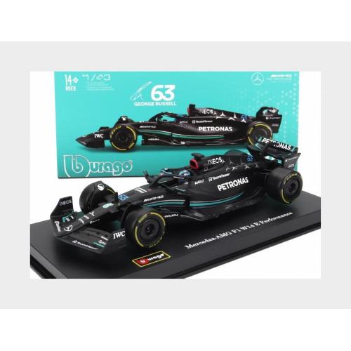 1:43 BURAGO Mercedes Gp F1 W14 Team Mercedes-Amg Petronas Formula One #63 Season 2023 George Russel Con Pilota E Vetrina With Pilot And Showcase Matt Black BU38081-RUS