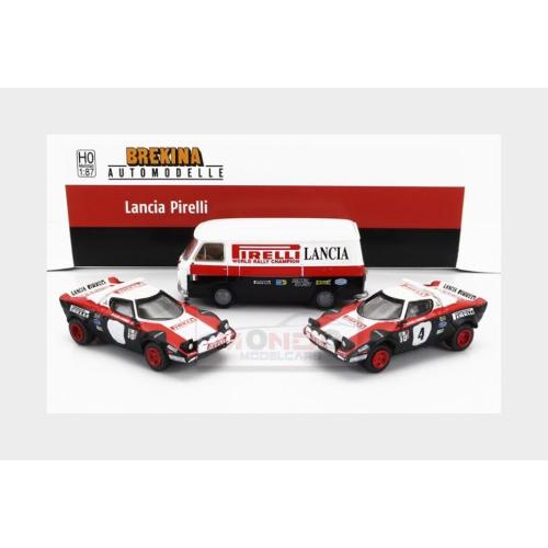 1:87 BREKINA PLAST Lancia Set Fiat 238 Van Assistance + 2X Stratos Hf Pirelli (Night Version) #4 #0 Rally 1978 Black Red White BRE29663