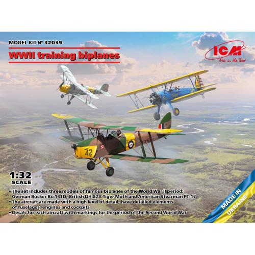1:32 ICM KIT Wwii Training Biplanes Bücker Bü 131D Dh.82A Tiger Moth Stearman Pt-17 ICM32039