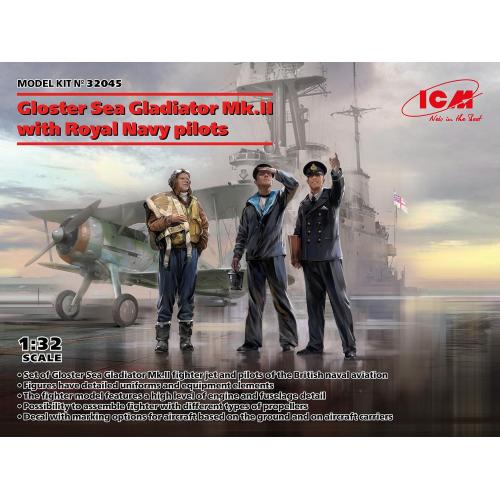 1:32 ICM KIT Gloster Sea Gladiator Mk.Ii With Royal Navy Pilots ICM32045