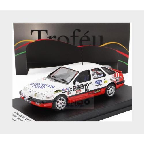 1:43 TROFEU Ford England Sierra Xr 4X4 (Night Version) #12 Rally National Breakdown 1987 Phil Collins Brian Thomas White Red FRRUK100