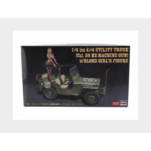 1:24 HASEGAWA Jeep Willys Mb U.S 1/4 Ton 4X4 Military Utility Truck Machine Gun With Blond Girl Figure 1942 Kit HA52283-SP483