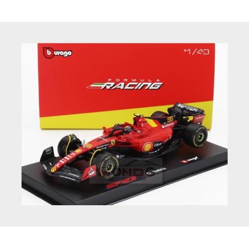 1:43 BURAGO Ferrari F1 Sf-23 Team Scuderia Ferrari #55 Pole Position 3Rd Monza Italy Gp 2023 Carlos Sainz With Pilot And Showcase Red Black Yellow BU36835-S-MONZA