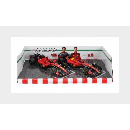1:43 BURAGO Ferrari Set F1 2X Sf-23 Team Scuderia Ferrari #16 Season 2023 Charles Leclerc + #55 Season 2023 Carlos Sainz Red Black BU36839-SET