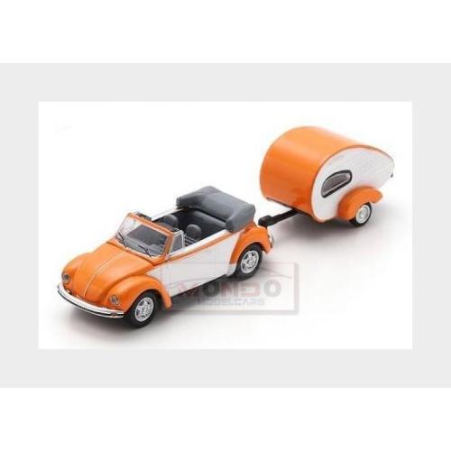 1:87 SCHUCO Volkswagen Beetle Cabriolet With Caravan Trailer 1960 Orange White 452677700