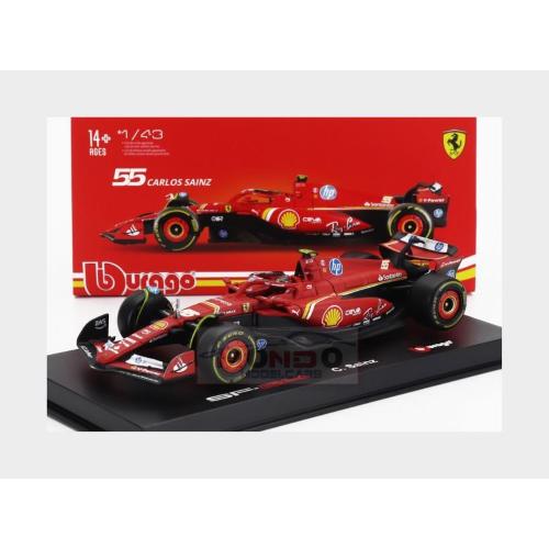 1:43 BURAGO Ferrari F1 Sf-24 Team Scuderia Ferrari #55 5Th Emilia Romagna Imola Gp 2024 Carlos Sainz With Pilot And Showcase Red Black BU36843-S-IMOLA