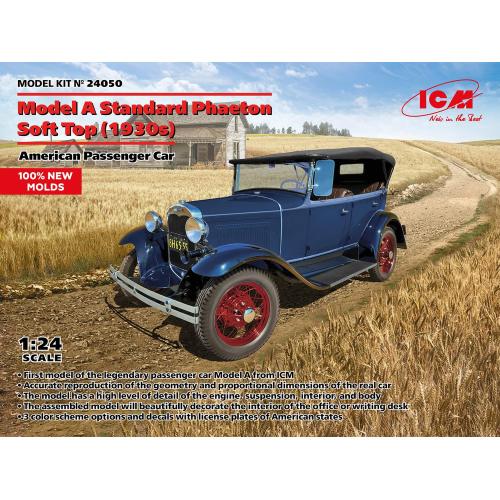 1:24 ICM KIT Model A Standard Phaeton Soft Top 1930Samerican Passenger Car Kit ICM24050