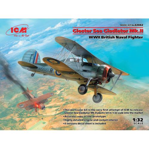 1:32 ICM KIT Gloster Sea Gladiator Mk.Ii Wwii British Naval Fighter Kit ICM32042