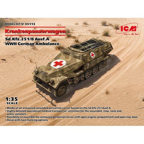 1:35 ICM KIT Sd.Kfz.251/8 Ausf.A Krankenpanzerwagen Wwii German Ambulance Kit ICM35113