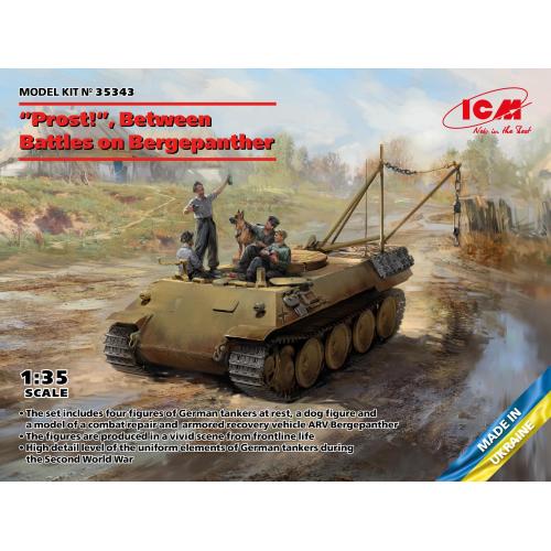 1:35 ICM KIT Prost! Between Battles On Bergepanther Wwii German Tankmen With Bergepanther Kit ICM35343