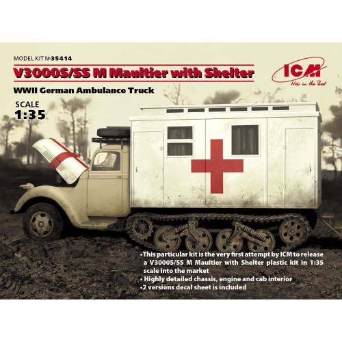 1:35 ICM KIT V3000S/Ss M Maultier With Shelter Wwii German Truck Kit ICM35414