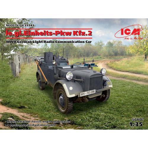 1:35 ICM KIT Le.Gl.Einheitz-Pkw Kfz.2 Wwii German Light Radio Communication Car  Kit ICM35583