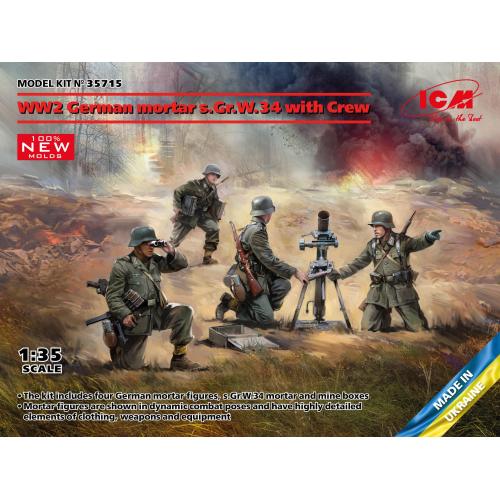 1:35 ICM KIT Ww2 German Mortar Grw 34 With Crew Mortar And 4 Figures Kit ICM35715