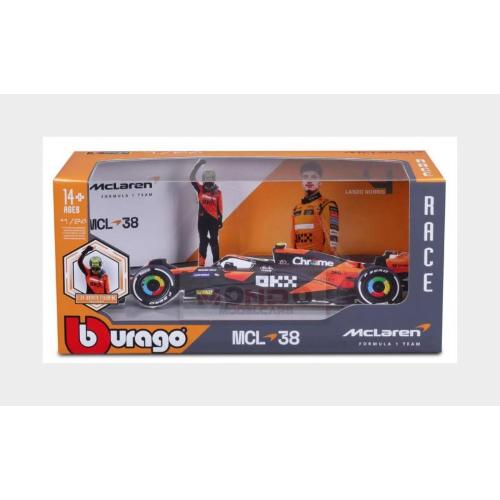 1:24 BURAGO Mclaren F1 Mcl38 Team Mclaren #4 Season 2024 Lando Norris With Pilot Orange Black BU28040-NOR