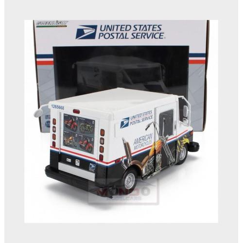 1:18 GREENLIGHT Grumman Llv Truck Van Usps Mail Post American Motorcycles 2010 White Black GREEN13643