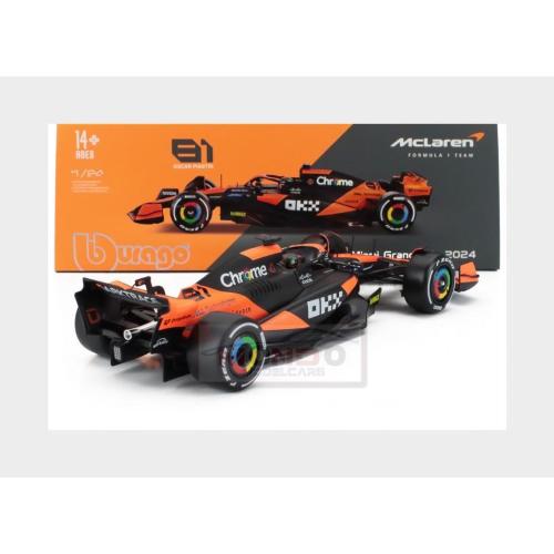 1:24 BURAGO Mclaren F1 Mcl38 Team Mclaren #81 Miami Gp 2024 Oscar Piastri With Pilot And Showcase Orange Black BU28033-PIA