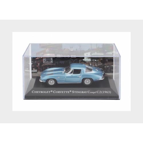 1:43 EDICOLA Chevrolet Corvette Stingray C2 Coupe 1963 Con Vetrina With Showcase Light Blue Met AMCARCOLL004-B