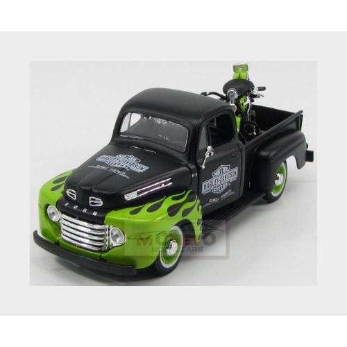 1:24 MAISTO Ford Usa F-1 Pick-Up Custom Harley-Davidson 1948 + Motorcycle Harley Davidson Fl Panhead 1948 Matt Black Light Green MI32171G