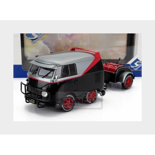 1:18 SOLIDO Volkswagen T1 Van Kool Combi Sport With Trailer 1950 Black Silver Red SL1810903