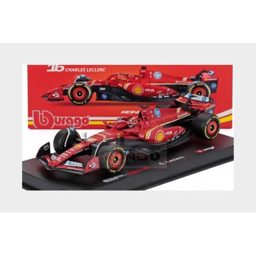 1:43 BURAGO Ferrari F1 Sf-24 Team Scuderia Ferrari #16 Winner Monaco Gp 2024 Charles Leclerc With Pilot And Showcase Red Black BU36843-L-MONACO
