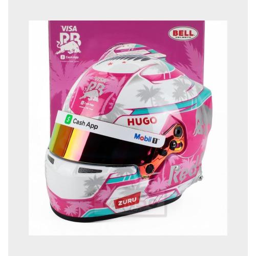 1:2 MINI HELMET Bell Helmet Casco Helmet F1 Liam Lawson Team Visa Cash App Racing Bulls #30 Miami Gp 2025 Pink White Light Blue MH4100456