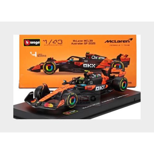 1:43 BURAGO Mclaren F1 Mcl39 Team Mclaren #4 World Champion Season 2025 Lando Norris With Pilot And Showcase Orange Black BU38249-N