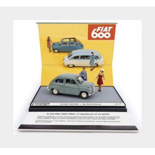 1:43 BRUMM Fiat Diorama 600 Berlina 1-Series With Figures 1955 70Th Anniversario 2025 Il Capolavoro Di Dante Giacosa Verde Chiaro Green BMS2523