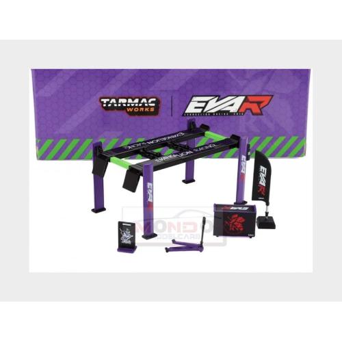 1:64 TARMAC Accessories Eva Racing Garage Set Officina Ponte Sollevatore Auto Four Post Lift Purple Black Green T64A-TL001-EVA