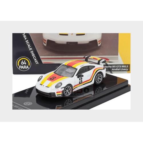 1:64 PARAGON Porsche 911 992-2 Gt3 Andial Livery #3 Coupe 2025 White Orange Red PA-55876