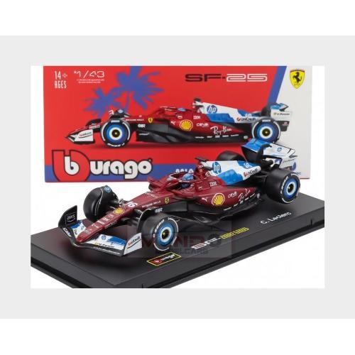 1:43 BURAGO Ferrari With Pilot And Showcase F1 Sf-25 Team Scuderia Ferrari Hp #16 Miami Gp 2025 Charles Leclerc Red White Blue BU36852-L-MIAMI