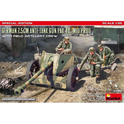 1:35 MINIART German 7.5Cm Anti-Tank Gun Pak 40. Mid Prod W/ Artillery Crew. Spec Kit MA53010