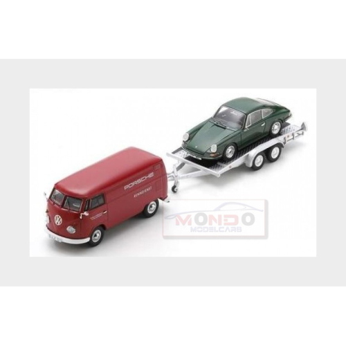 1:43 SCHUCO Mercedes Benz Set Volkswagen T1 Van Porsche With Trailer + Porsche 901 911 Coupe 1964 Red Green 450731300